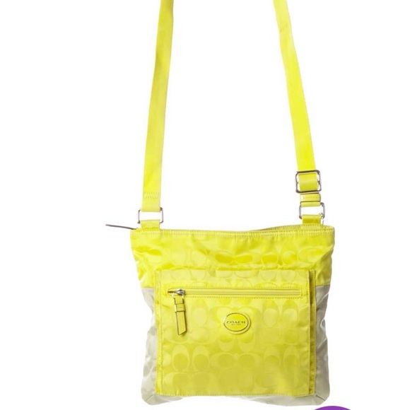Coach Handbags - Coach Signature File Getaway nylon Neon Yellow Green Chartreuse crossbody